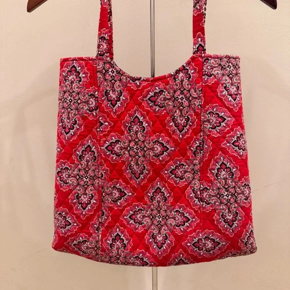 Rare Vera Bradley Tote Bag Retired Frankly Scarlet Red Black Paisley Pattern - Picture 4 of 9